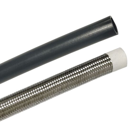 Anti-Static Conductive PTFE Smooth Bore Hose With 304 Stainless Steel Braided Reinforcement | Black | Corrosion & High-Pressure Resistant