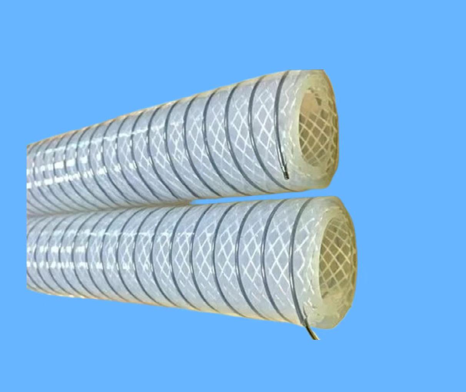 Food Grade Platinum Cured Steel Wire Reinforced Silicone Hose Assembly with TC DIN SMS Stainless Steel Sanitary Fittings for Beverage Dairy Pharmaceutical CIP SIP Transfer