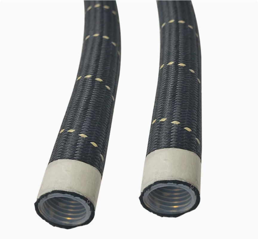 Aramid Braided PTFE Hose Lightweight Inner Smooth Outer Convoluted Chemical-Resistant Hose 1/4–2 Inch for Food, Hydraulic, Automotive and Industrial Applications
